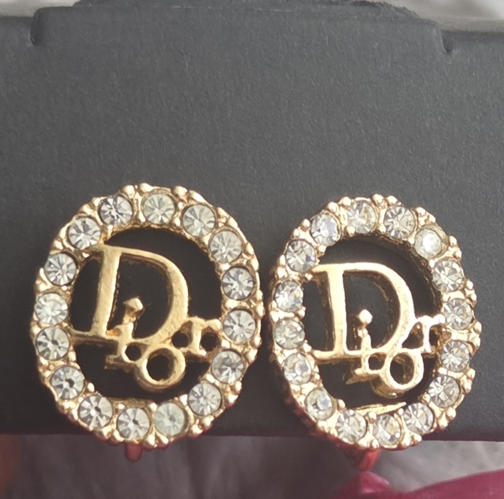 Christian Dior  Logo Rhinestone Earrings